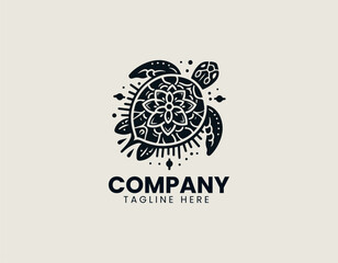 Turtle Flower black vector logo illustration