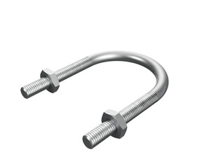 Pro High-Resolution 3D Illustration: Secure Galvanized Steel U-Bolt Pipe Clamp, Crucial Structural Mounting Component. Essential Industrial Equipment and Fastening Hardware Asset for Technical Design.