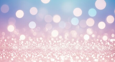 Abstract background with sparkling pink glitter foreground and soft blue and purple bokeh lights creating a magical, festive, or dreamy atmosphere for celebration or holiday design
