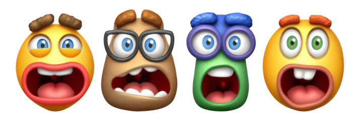 Fototapeta premium Colorful Cartoon Emoji Faces with Various Expressions on Isolated Background