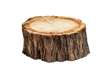 A beautifully detailed cross-section of a tree stump its natural rings and bark texture. placed on a clean white background. ideal for nature-themed design projects or educational materials