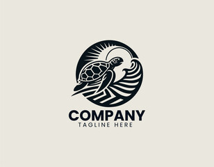 Surfing Turtle black vector logo illustration