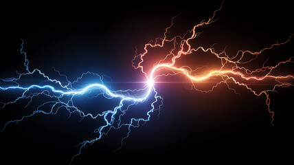 Blue and Orange Lightning Bolts Clashing abstract background