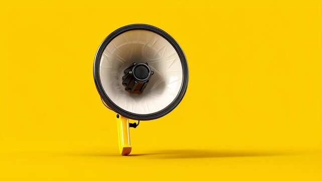 Vintage megaphone on vibrant yellow background for communication concept
