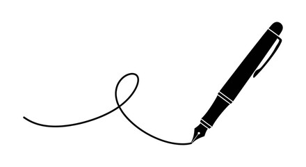 Elegant Black Fountain Pen Drawing a Swirling Line.