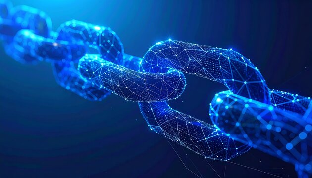 Futuristic Glowing Blockchain Chain Link Illustration Representing Secure Digital Networks and Advanced Data Technology