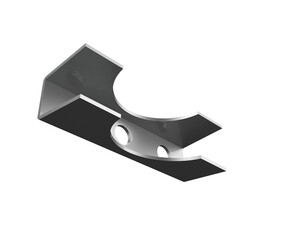 Heavy Duty Stainless Steel Pipe Holding Bracket 3D Render: U-Shaped Structural Fastening Component with Semi-Circular Cutout and Three Mounting Holes, Isolated Industrial Hardware on Transparent png