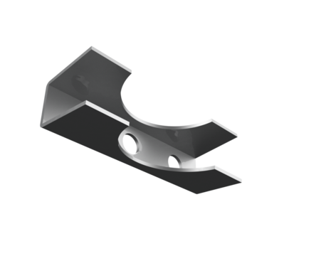 Heavy Duty Stainless Steel Pipe Holding Bracket 3D Render: U-Shaped Structural Fastening Component with Semi-Circular Cutout and Three Mounting Holes, Isolated Industrial Hardware on Transparent png