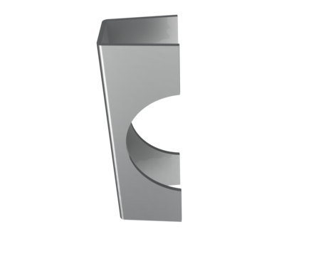 Heavy Duty Stainless Steel Pipe Holding Bracket 3D Render: U-Shaped Structural Fastening Component with Semi-Circular Cutout and Three Mounting Holes, Isolated Industrial Hardware on Transparent png