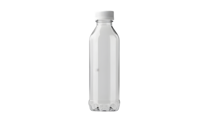 Clear plastic water bottle with white cap against a studio shot