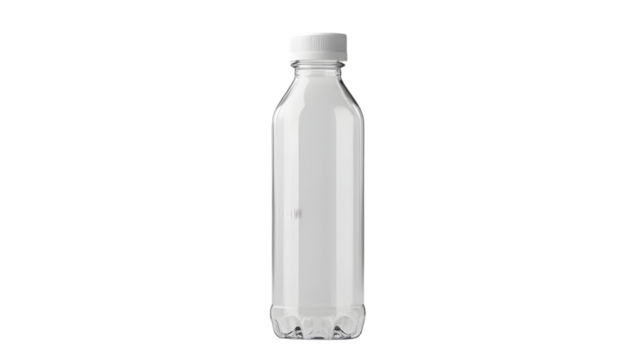 Clear plastic water bottle with white cap against a studio shot - Powered by Adobe