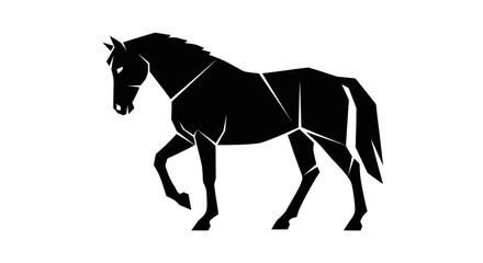 Obraz premium Stylized black horse silhouette with angular lines walking on a white background.