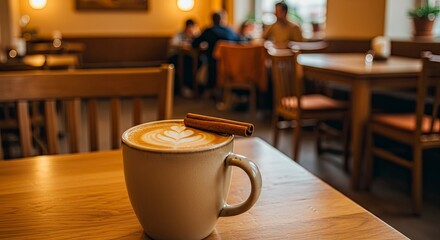 Cozy Coffee Cup with Cinnamon Stick in Cafe