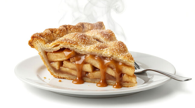 Slice of warm caramelized apple and cinnamon pie