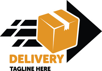 A professional delivery logo showcasing a parcel within a bold arrow shape symbolizing fast, secure, and efficient shipping service
