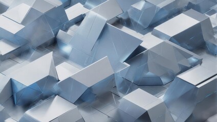 Abstract Silver Cubes - A Modern Geometric Landscape.