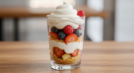 Delicious Berry and Cream Parfait in Glass