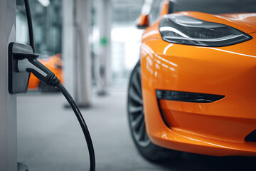 Electric vehicle charging showing sustainable transportation technology