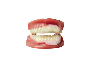 Obraz premium A detailed view of a realistic dental model upper and lower teeth. set against a plain background. ideal for educational purposes in dentistry or oral hygiene demonstrations