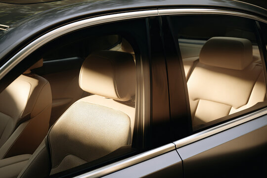 Close-up view of car interior with comfortable seats