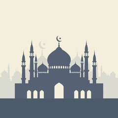 Obraz premium Minimal Grey Mosque Silhouette with Crescent Moon