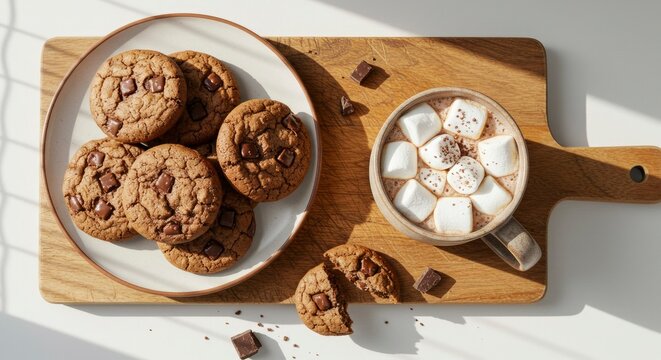 Delicious Chocolate Chip Cookies and Hot Cocoa with Marshmallows - Powered by Adobe