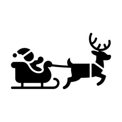 reindeer pulling Santa sleigh glyph icon