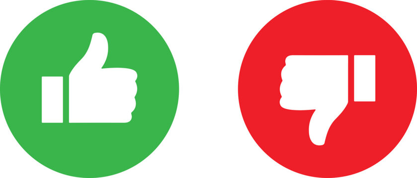 Thumbs up and down icons, feedback symbols, approval and disapproval, digital interface, vector graphic, bold, minimal, modern, art