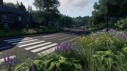 Country road lined with wildflowers