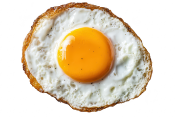 A perfectly cooked sunny-side-up egg with a bright yellow yolk resting on a white plate. its glossy texture and inviting appearance. ideal for food photography and culinary use