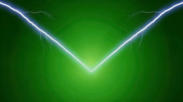 Two Bright White Lightning Bolts Strike Downwards Forming A V Shape On A Textured Green Background