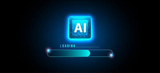 AI Loading Progress – Futuristic Neon Tech Interface Illustration for themes related to artificial intelligence, machine learning, automation, digital technology, software development, futuristic UI/U