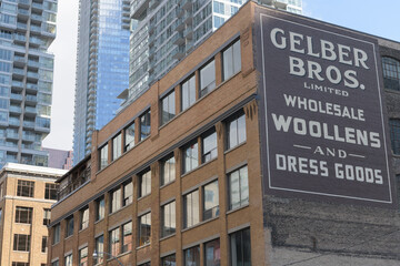 Fototapeta premium The Gelber Bros Building (and sign) located at 217-225 Richmond Street West (at the southwest corner of Duncan Street) in Toronto's Entertainment District