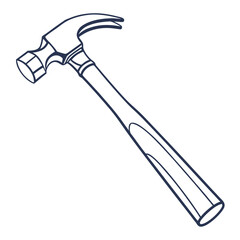 A simple line art illustration of a claw hammer with a dark blue outline against a clean white background showcasing its iconic shape and functionality for various diy and construction projects