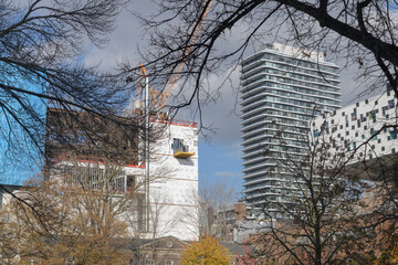 Fototapeta premium looking north from Grange Park to architecture including construction of Dani Reiss Modern and Contemporary Gallery, Toronto