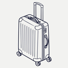 A minimalist line art illustration of a modern wheeled suitcase with a retractable handle perfect for travel and vacation concepts