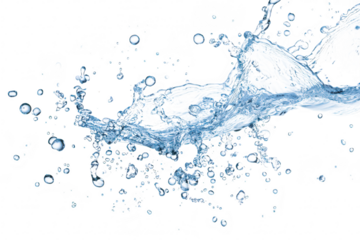 A dynamic splash of clear water droplets against a pristine white background. perfect for illustrating freshness. purity. or fluidity in various design projects