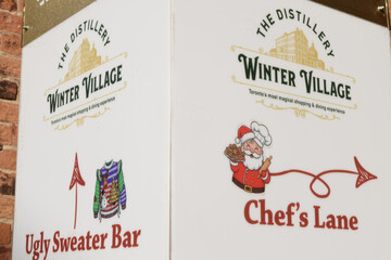 Fototapeta premium sign at The Distillery Winter Village 2025 located at 55 Mill St, Toronto
