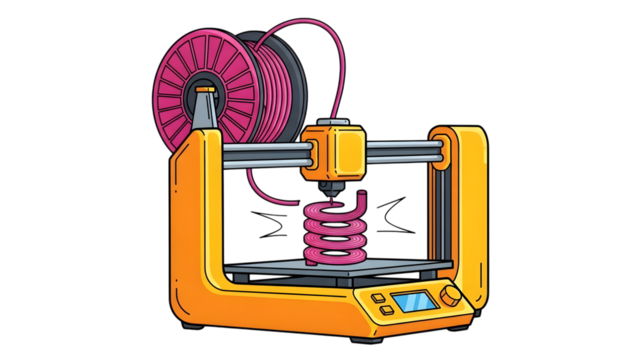 3d printer creating a pink spring, modern tech, isolated on transparent background