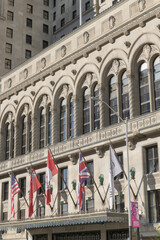 Fototapeta premium detail of front entrance facade of Fairmont Royal York, a five-star hotel, located at 100 Front St W, Toronto