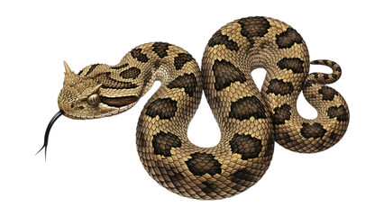 Obraz premium Horned viper with tongue out, coiled, isolated on transparent background