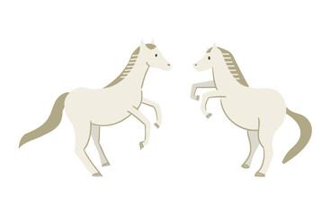 Illustration of two white horses facing each other