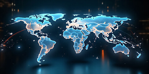 Holographic world map with real-time data visualization