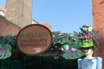 Fototapeta premium Pura Vida Chocolate Experience, presented by Visit Costa Rica, a tropical oasis pop-up at the Distillery Winter Village (on the Archeo patio), Toronto