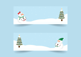 set of christmas tree and snowman banner vector design
