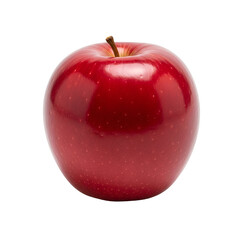 Red apple fruit with stem, fresh and healthy, isolated on transparent background
