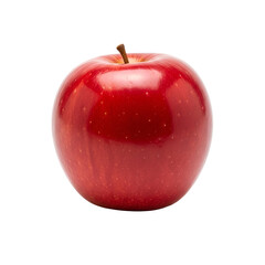 Bright red apple with a stem, fresh and ripe, isolated on transparent background