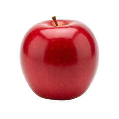 Fresh red apple with a glossy skin, standing upright and isolated on transparent background