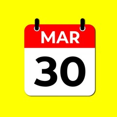 March 30 Calendar Icon, Flat Reminder Date Symbol, Event Planning