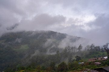 Mist Flowing Over Mountain Peaks at Ban Na Lao Mai, Chiang Dao, Chiang Mai Province, Thailand